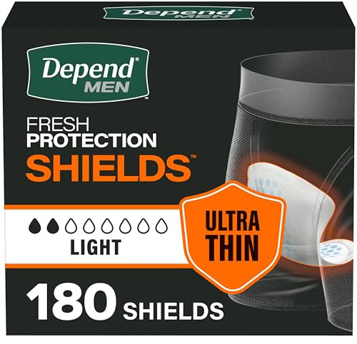 Depend Shields Incontinence Pads for Men, Light Absorbency, 180 Count