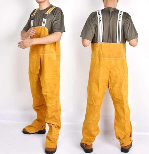 Overol con peto de soldadura, de cuero protector de alta temperatura, pantalones de seguridad ignífugos para soldadores, talla: XL