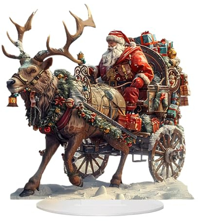 Figura de Papá Noel genérica con reno - Figura de Papá Noel con Reno, Decoración Acrílica | Estatuilla De Ecológica | Ornamento De Mesa & Colección - Accesorios Village
