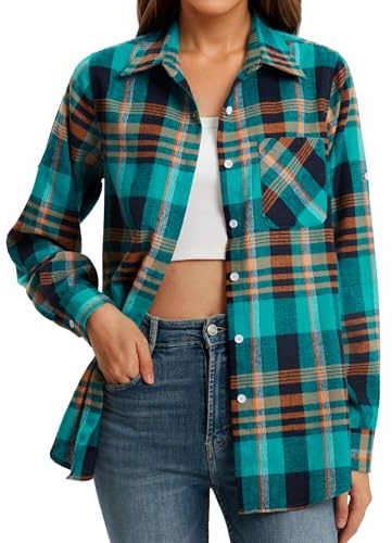 Stamain Chemise à Carreaux Femme Flanelle Bucheron Western Décontractée Manches Longues Classique Blouses Boutonnées