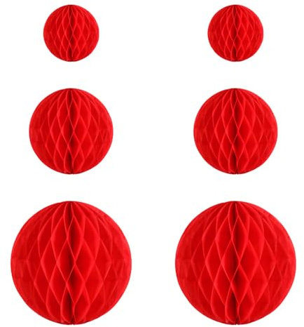 iplusmile Lot de 6 Décorations Suspendues Nid d'abeille en Papier Rouge Boules Alvéolées 10Cm 20Cm 30Cm Décoration de Fête pour Saint-Valentin Nouvel an et Mariage