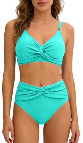 Bikini top Bikini Sets for Women UK Two Piece Tummy Control Swimsuits High Waisted Bottoms Bikinis Top Swimwear Plus Size Bathing Suits Beachwear Mint Green M