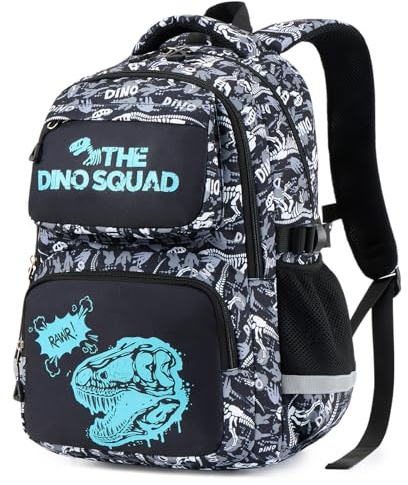 Amythe Skolryggsäck Pojkar Klass 1-4 Lysande Reflekterande, Dinosaurier | Vattentät Laptopficka Lättviktig Ergonomisk Dinosaurie Dagryggsäck Multi-Ficka Rymlig Tålig för Skola Resa Vandring