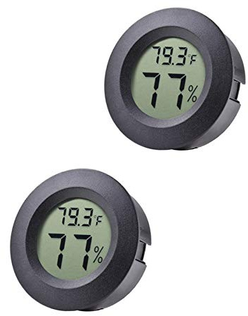 2-Pack Mini Hygrometer Thermometer Fahrenheit or Celsius Meter Digital LCD Monitor Indoor Room Round Humidity Temperature Gauge for 3D Printers Guitar Case Greenhouse Babyroom Reptile Incubator