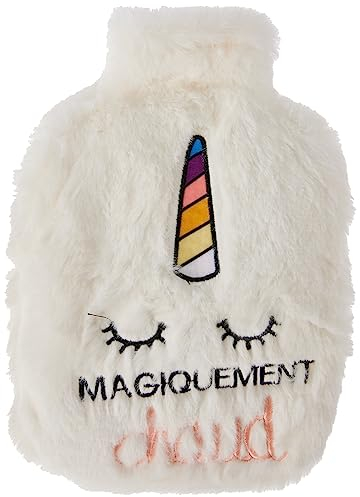 DRAEGER Paris - Bouillotte Blanche Peluche Licorne Magiquement Chaud - Bouilotte Fausse Fourrure- Idée Cadeau Bouillote Enfant - Bouillotte Douleur Ventre pour Adulte et Enfant