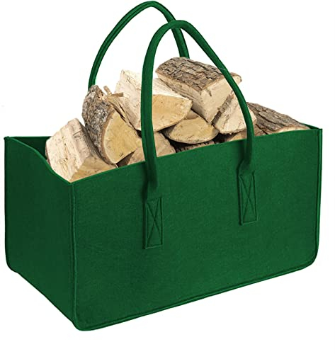 Heavyoff Filztasche Kaminholztasche Filztaschen auch als Einkaufstasche verwendbar, aufbewahrung Filz, Filzkorb für Kaminholz, Holz, Zeitungen, Kleidung, Grün, 50x25x25cm
