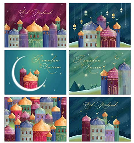 Papierdrachen 12 Postkarten zu Ramadan - 12 liebevoll gestaltete Grußkarten zum Ramadanfest - Kunstdruck zum Verschicken, Pakete dekorieren und Sammeln - Bunt - Set 1