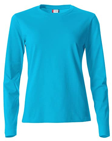 Clique - Camiseta de manga larga con cuello redondo para mujer, camiseta básica L/S de mujer en jersey de algodón con ajuste Slim-Fit en varios tamaños y colores, turquesa, S