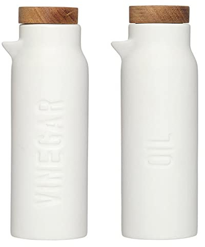 Santa Barbara Design Studio Oil and Vinegar Set of Two Ceramic Dispensers, 6.7 Tall Each, White