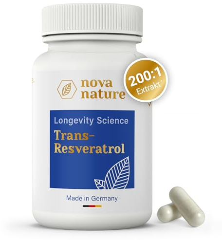 Resveratrol - hochdosiert [1000 mg] pro 2 Kapseln - japanischer Staudenknöterich Extrakt, ohne Zusatzstoffe - vegane Antioxidantien Kapseln (60 Stück) - von NovaNature®