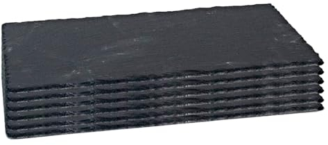 Acan Tradineur Lot de 6 assiettes rectangulaires en ardoise pour hôtellerie, service et dégustation, chant rustique, planche en pierre naturelle pour servir des collations, 20 x 13 cm