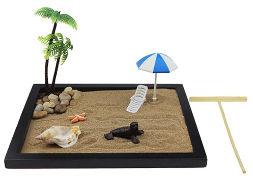Zen Trädgårdsbricka, Zen Garden Kit i Trä med Sandsten Paraply | Noggrann Zen Garden Realistisk Trädgård, Meditation Sandträdgårdsbricka, Zen Sandsand CR