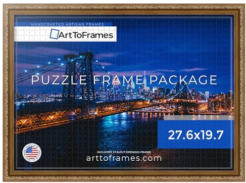ArtToFrames 27.6x19.7 INCH/70x50 CM Gold Frame for 1000 Piece Puzzles.This 1.40 Inch Custom Wood Puzzle Frame is Gold with Beads - Comes with Economy Acrylic (PuzzleD10051-27.6x19.7)