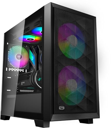 PCCOOLER C3D310 Caja de PC, Caja de PC Gaming M-ATX, 2 Ventiladores PWM ARGB de 120mm Preinstalados, Panel Lateral de Vidrio Templado, Caja de Alto Flujo de Aire MATX/ITX, Negro