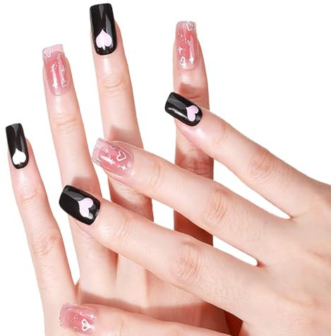 YANZEFEI Semi Cured Gel Nails Strips, 16pcs, White & Yellow Star Glitter, UV Light Required