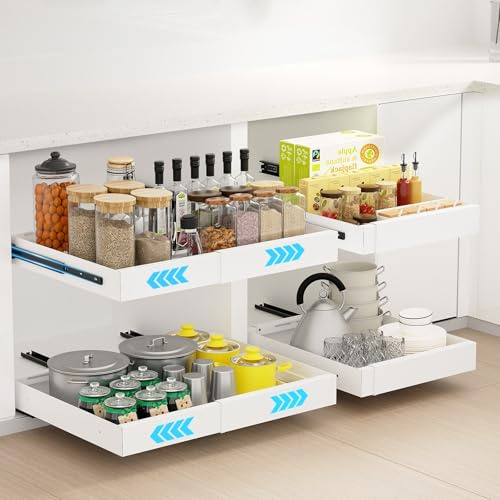 Ihomife 2 piezas Cajon Telescopico Cocina, Cajones Extraibles Para Cocina (Blanco, 2 piezas)