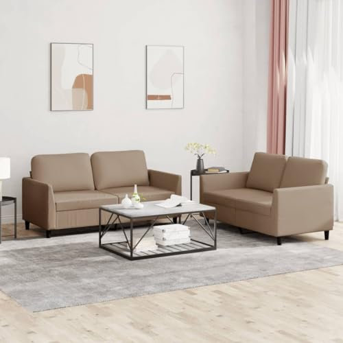 ShGaxin Soffgrupp med kuddar 2 delar konstläder cappuccino, vardagsrumssoffor, hemsoffa, vardagsrumsmöbler, relaxsoffa, modern soffa - 3201754