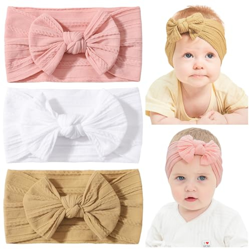 Dooboi 3pcs Girls Head Ribbon Nepal Head Ribbon Leader ribbon, adecuado para niñas, recién nacidos, niños pequeños (1 - Rosa - Blanco - amarillo)