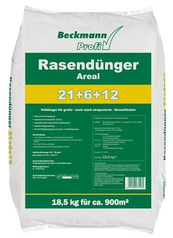 Beckmann 18,5 kg Areal Rasendünger 21+6+12 | Dünger Volldünger Ideal für Frühjahr und Sommer | Für sattes kräftiges Grün | Rasenpflege