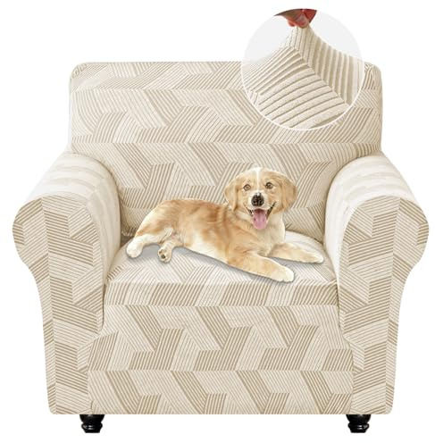 CYCMACO Elasticizzato Copri Divano 1 Posto, Universale Copridivano Con Braccioli, Fodera Divano Antimacchia Antiscivolo, Spesso Antigraffio Copridivano, Super Elasticizzato, Beige