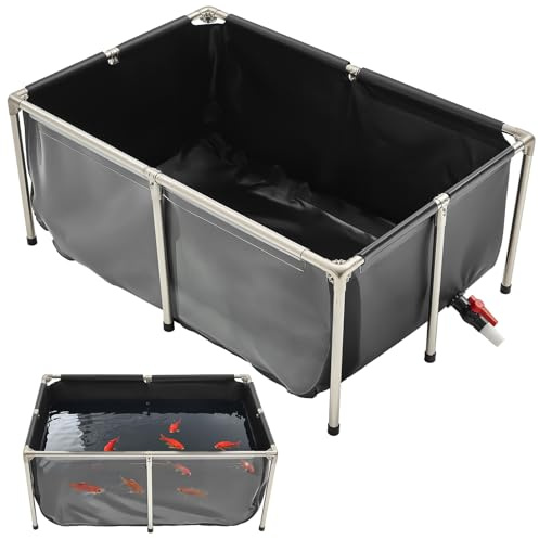VEVOR KOI Aquarium Tank Above Ground Fish Pond, 127 Gallon Foldable Canvas Fish Pool Pond with Clear Viewing Panel, Outdoor/Indoor No Dig Turtle Goldfish Pond with 304SS Frame and Drain Valve