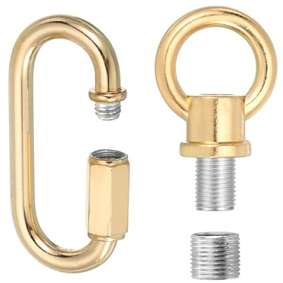 PATIKIL M10 Fine Thread Lamp Female Loop Holder with M12 Adapter Chain Quick Link, Lifting Eye Nut Hook Ring Structural Support to Chandelier, 88 lbs Load Light Gold