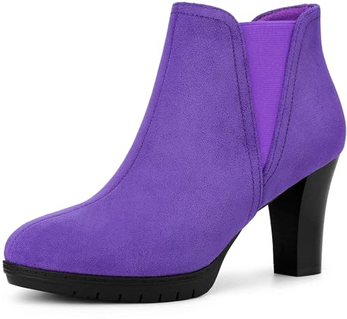 Perphy Women Chunky Heel Platform Elastic Chelsea Ankle Boots | Round Toe Chunky Heel. 3.3in Heel 0.5in Platform. For Parties Work Dates Weddings Cocktails Nightclubs