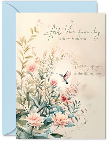 Floral Sympathy Card - Hummingbird Flowers - Mourning Bereavement Cards for Friends Family, 5x7 Inch Condolences Thinking of You Greeting Cards