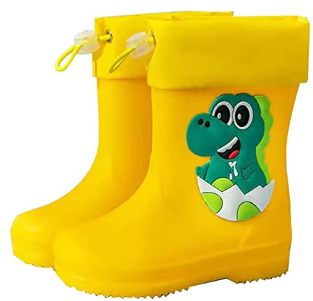 Stivali Pioggia Bambino e Bambina Stivaletti Impermeabili Galosce in PVC per Bambine Cartoni Stivaletti Pioggia Scarpe Acqua Antiscivolo Unisex Stivali di Gomma per Bambini (1-Yellow, 25)