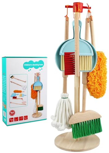 Gcroet Set per la Pulizia dei Bambini Set da Gioco per la Pulizia di Simulazione in Legno Giochi di finzione per Le Pulizie per Bambini educativo Lucido per 3+.
