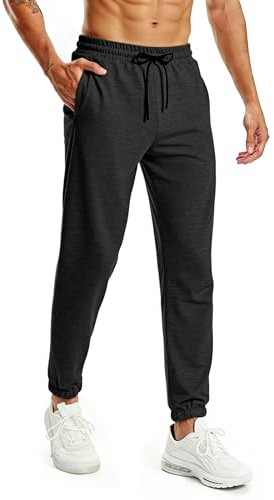 Rane Sports Men's Casual Jogging Trousers with Pockets, French Terry Cotton Thickened Training Trousers Black M