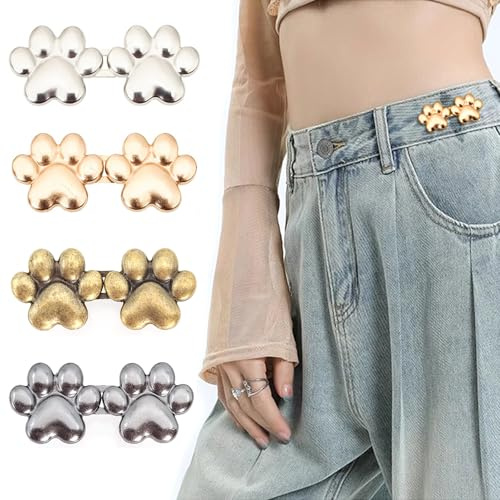 8 botones ajustables para pantalones sin coser, diseño de pata de gato, botones de metal para apretar la cintura, botones de repuesto extraíbles para vaqueros, pantalones y faldas, reutilizables (pata