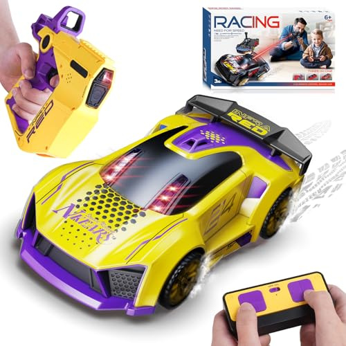 HONEYEAH 3-in-1 RC Drift Car Remote Control 1:24 Police/Sports/Racing Rechargeable 2-Player Battle Set with Infrared Gun Knock-to-Flip 60 Min Play for Kids 4 5 6 7 8 9 Year Old (Black)