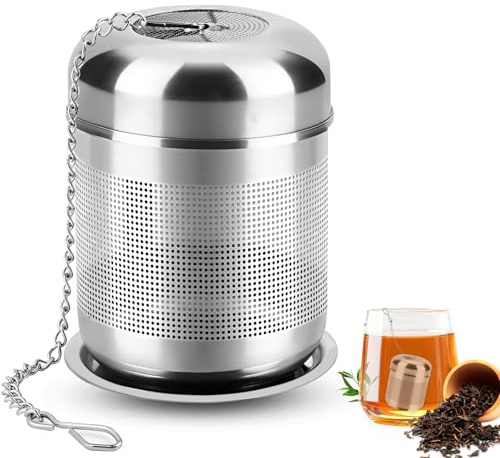 Tea Infuser for Loose Tea,304 Stainless Steel Tea Strainer for Loose Tea,Tea Infuser with Drip Trays,Tea Filter Diffuser with Extended Chain Hook,for Loose Leaf Tea,Herbal Tea,Spice(Teapot,Mugs,Cups)