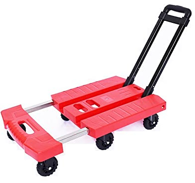 Heavy Duty Folding Hand Truck - 6 Wheel Flatbed Cart, 330lbs Capacity, Adjustable Handle, Portable Trolley for Home, Office, Travel & Lawn Moving - Red