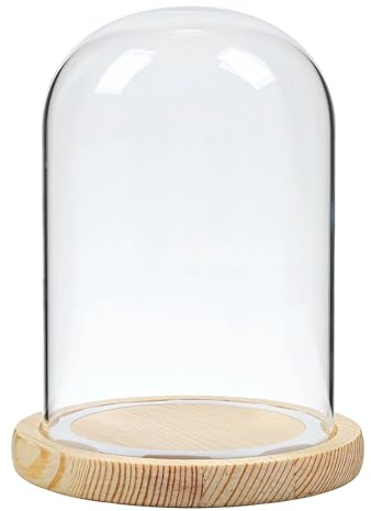 Glass Display Case, 3.94 x 3.94 x 6.3 in (10 x 10 x 16 cm), High Borosilicate Transparent Glass with Wooden Base, for Flowers, Figures, Collectibles, Decorative Items
