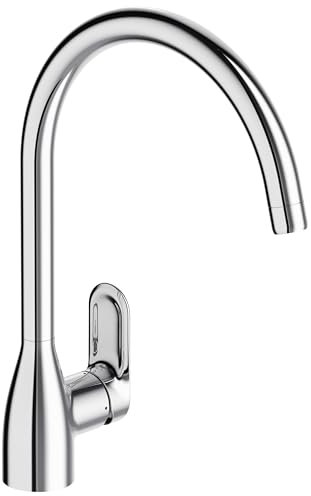 Jacob Delafon - Mitigeur d'Évier de Cuisine KUMIN - Bec Orientable - Butée Mi-Débit - Débit 10 L/min, économe - Hauteur sous bec 22,5 cm - Chrome - E99477-CP