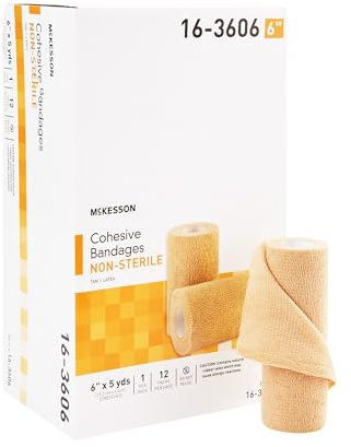 McKesson Cohesive Bandage, Non-Sterile, Self-Adherent Closure, Tan, 6 in x 5 yds, 1 Count, 12 Packs, 12 Total