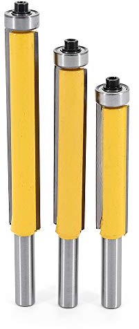 DingGreat 3Pcs 8 mm Schaft Bündigfräser, Kopierfräser/Holzfräse /Nutfräser Holzschneider Router Bit, ober Lager, extra langes, gerades Fräser Schneidmesser