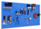SimonRack Werkzeugwand, 17 teiliges Hakenset, 120x40x3,5 cm, Metall-Lochwand, Halterungen, Montagematerial, Blau - Simonwork