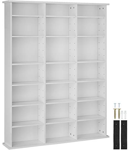 tectake 800860 CD-Hylla Stevie | 18 Justerbara Mellanhyllorna | 105,5 x 19 x 136,5 cm (Vit matt)