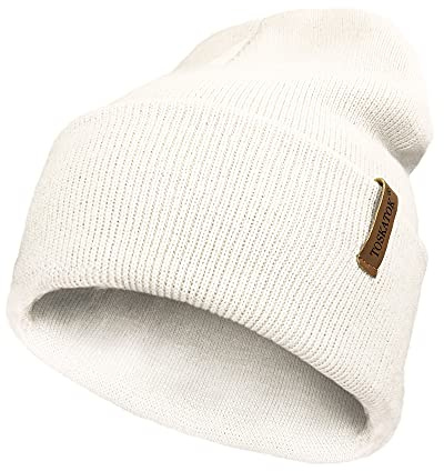 TOSKATOK Unisex Ladies Soft Feel Turn up or Slouch Knit Beanie Hat Warm Winter Woolly Hat-Cream
