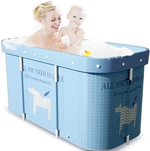folconroad Baignoire Pliable Adulte, Mobile Baignoires Adultes avec Robinet de Vidange et Dossier (Licorne)