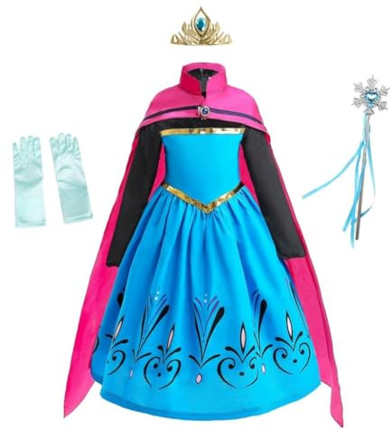 Lito Angels Deguisement Costume Robe de Couronnement Princesse avec Cape et Accessories Enfant Filles, Taille 7-8 ans