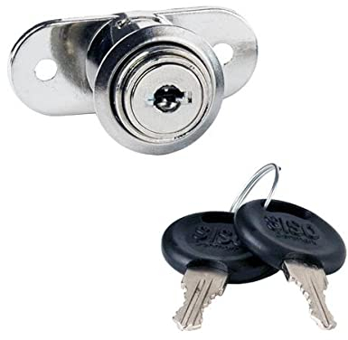 Gedotec Serrure à cylindre à pression à visser | 1 set de serrure avec clé et matériel de fixation pour portes coulissantes | acier nickelé – D 19 mm | fermeture différente avec accessoires | 1 Jeu