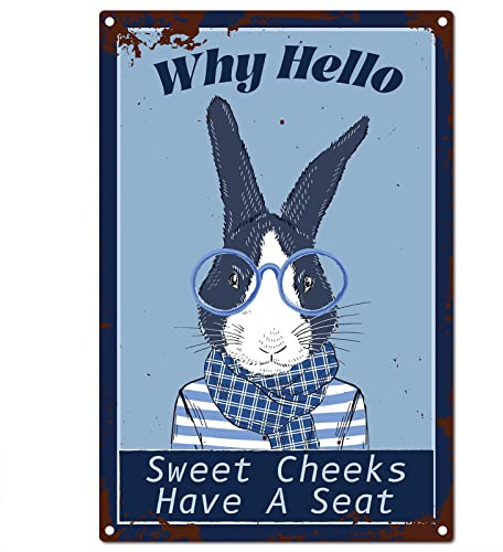CREATCABIN - Cartel de Metal para Baño con Diseño de Conejito Dulces Mejillas Diseño de Cardenales Vintage Decoración Pared Rústica Casa Patio Hogar Bar Baño Pared Patio Jardín 8 x 12 Pulgada