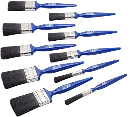 Fit For The Job No Bristle Loss 10 Piece DIY Paint Brush Set For A Smooth Finish with Emulsion, Gloss & Satin Paints on Walls, Ceilings, Furniture, Wood & Metal- 2x 0.5, 3x 1, 3x 1.5, 3x 2 Brushes