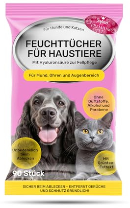 Japan Premium Pet Lingettes Nettoyantes pour Chiens et Chats 90 pcs | Lingette Chien Nettoyante pour la Bouche, Les Oreilles et Les Yeux | Lingette Nettoyante Chat | Toilettage du Chien Accessoires