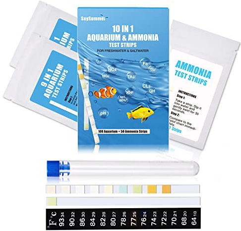 10 in 1 Ammonia Test Kit for Aquarium, 150ct Aquarium Ammonia Test Strips Freshwater Saltwater, Fish Tank Aquarium Test Strips Kit - Testing Ammonia and 9 More !