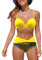 JFAN Bikini Sets for Women Ruched Swimming Costume Women Push up Bandeau Bikini Printed High Waist Bathing Suit 2 Pieces Yellow L
